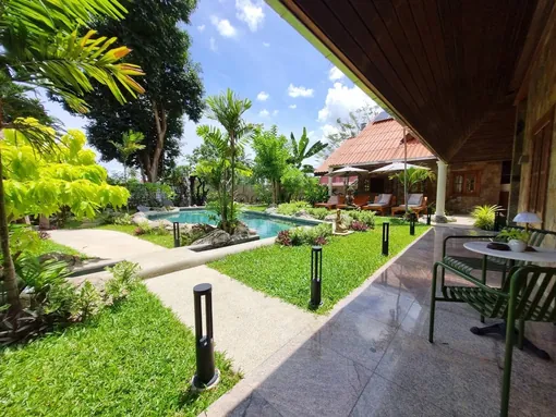 Covered walkway beside the gardens